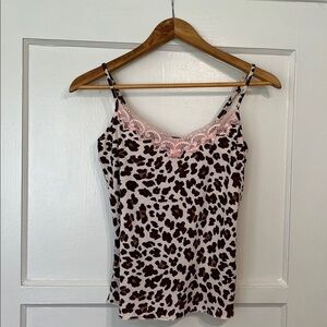 Leopard Print Lace Trim Pajamas Top and Bottom Set NWT Size Small
